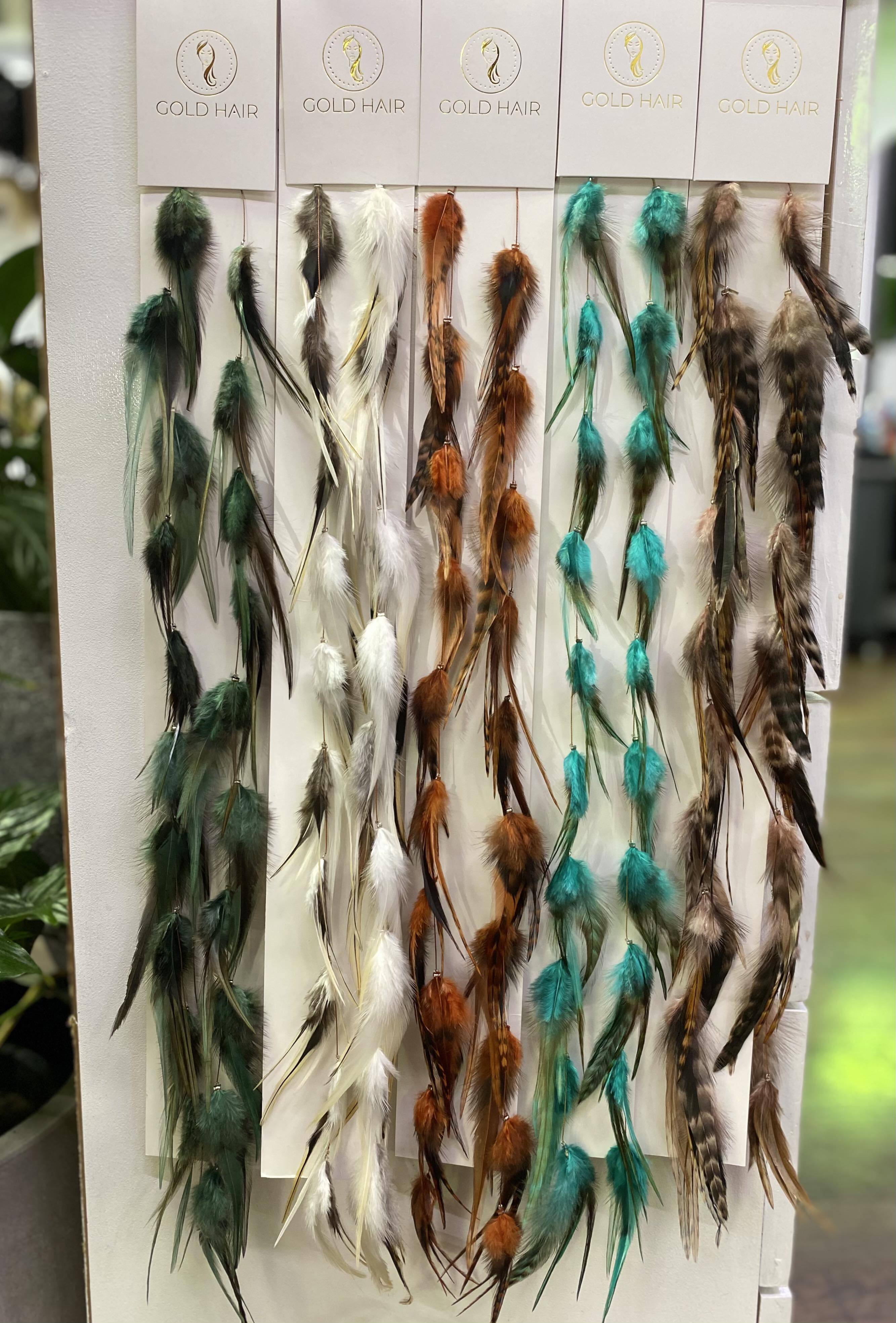 Gold shop hair feathers